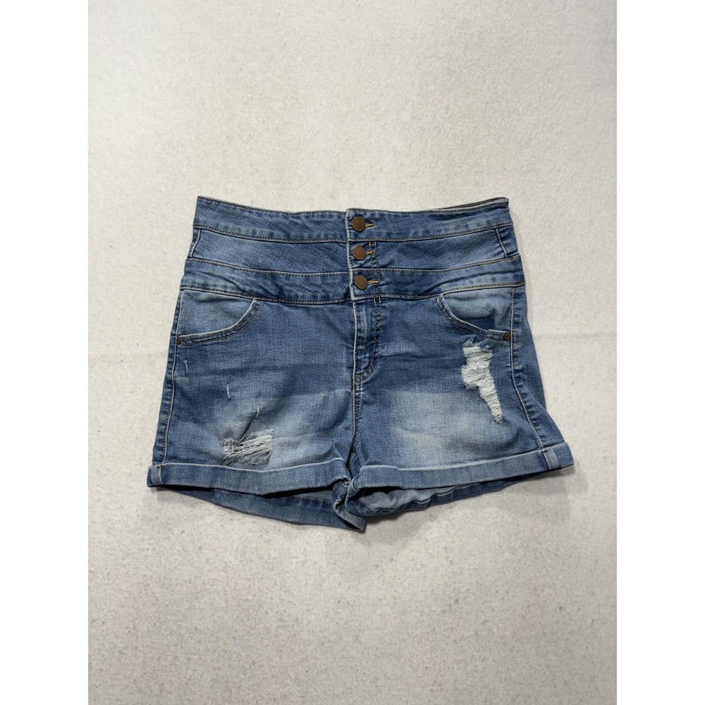 Tinseltown Shorts Juniors 9 Blue Denim High Rise Distressed Cut Off Cuffed